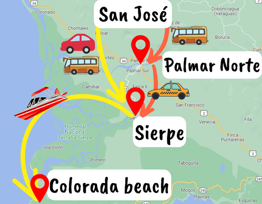 how to get to sierpe and drake bay from san jose by boat, bus and shuttle