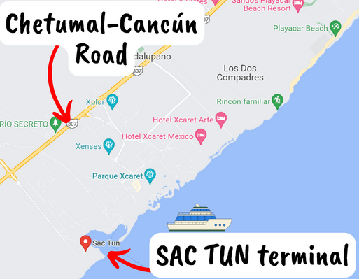 Map to get to Cozumel from del carmen by car