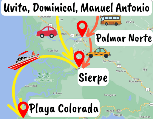 Cómo llegar a Bahía Drake desde Uvita, Dominical y Manuel Antonio (map)