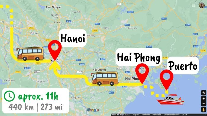 mapa de transporte entre sapa y cat ba (vietnam)